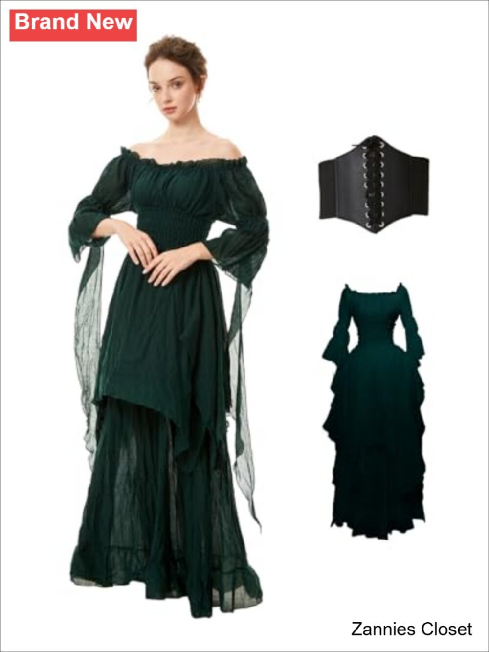 👻 Women Renaissance Witch Dress Puff Sleeve Halloween Costume - Picture 1 of 6